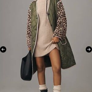 ANTHROPOLOGIE Olive Green and Leopard Print liner coat